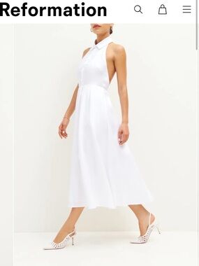 Reformation White Halter Collared Midi Dress
